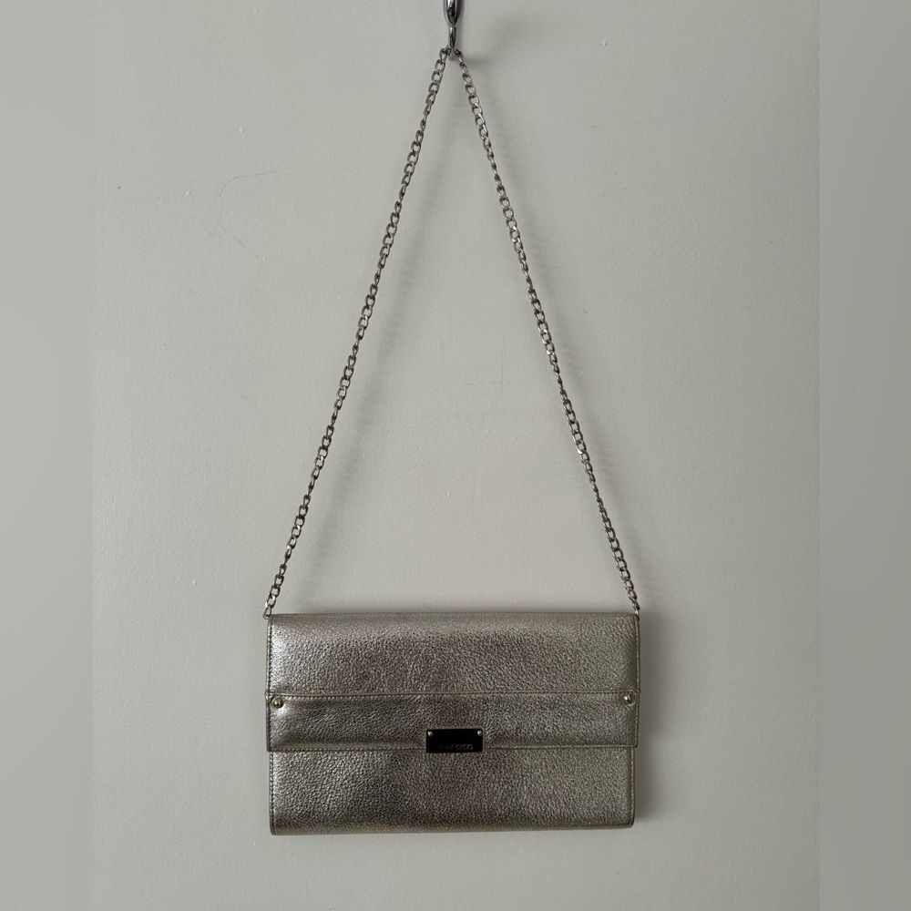 Jimmy Choo Reese Silver Metallic Clutch - Picture 7 of 8